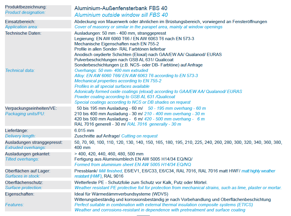 Alu Fensterbank weiß Konfigurator G40 & G25 Fensterbank Aluminium